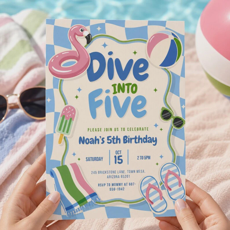 Dive Into Five birthday invitation template